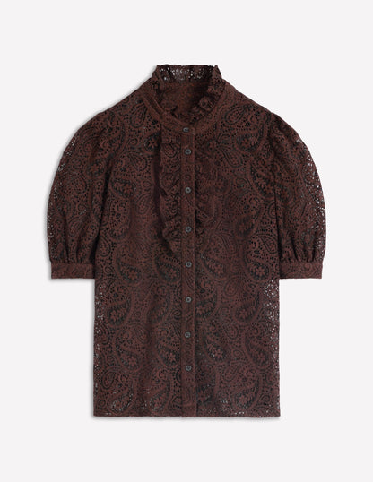 Sasha Short Sleeve Lace Top-Bitter Chocolate