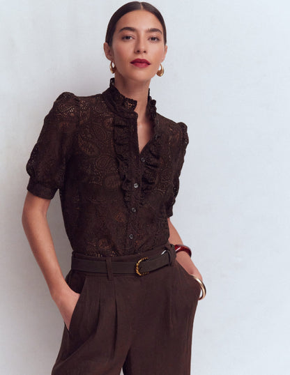 Sasha Short Sleeve Lace Top-Bitter Chocolate