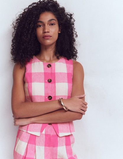Linen Waistcoat-Pink Punch Gingham