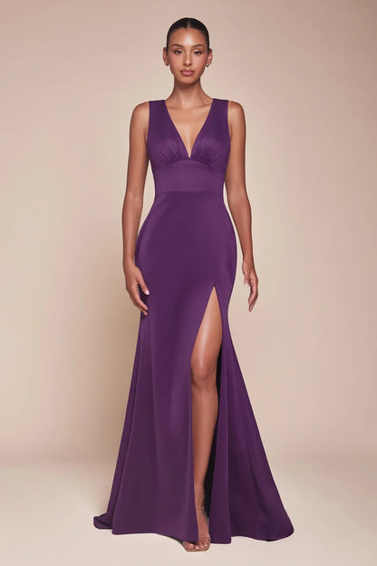 Ladivine Fitted Cutout Back Sleeveless Slit Gown
