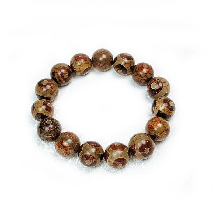 3 Eyes Dzi Beads Bracelet,Wrist Mala,0.55" - Tibetan Buddhist mala beads, view 5