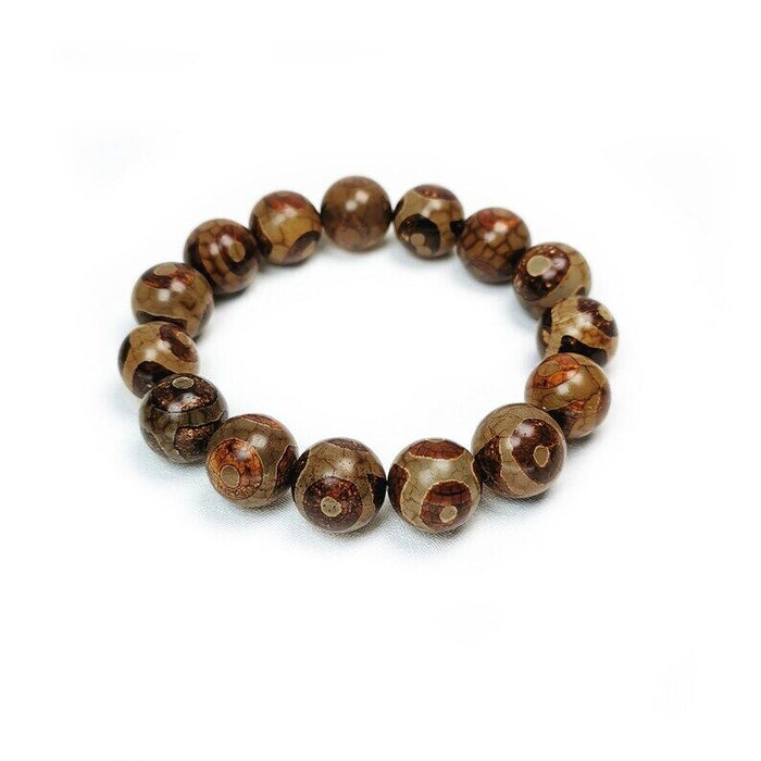 3 Eyes Dzi Beads Bracelet,Wrist Mala,0.55" - Tibetan Buddhist mala beads, view 6