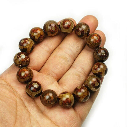 3 Eyes Dzi Beads Bracelet,Wrist Mala,0.55" - Tibetan Buddhist mala beads, view 7