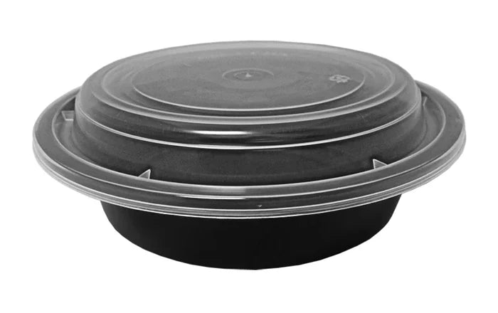 6" Round 16 Oz Black PP Container Combo, 150/Cs - 68306B