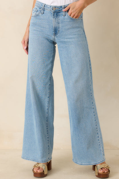 I Have Plans Light Wash Cotton Denim Wide Leg Jeans