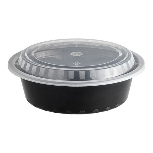 7" Round 32 Oz Black Deep Container Combo, 150/Cs - 68308B