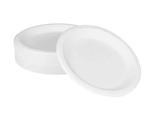 9" White Round Bagasse Plate, 500/cs - BPR09