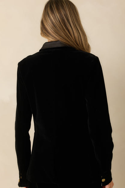 Done Deal Black Velvet Contrast Collar Blazer