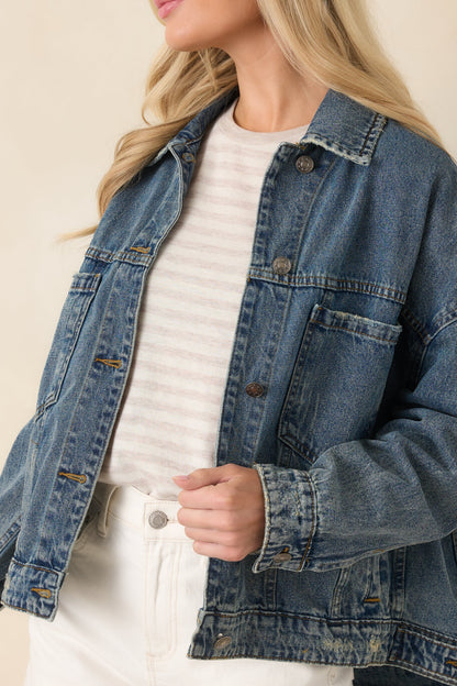 Anywhere You Go Medium Wash Cotton Denim Jacket