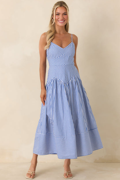 From All Angles Blue & White Stripe Cotton Midi Dress