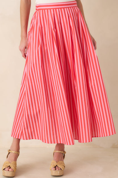Making Moves Orange & Pink Stripe Cotton Maxi Skirt