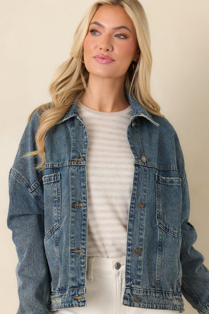Anywhere You Go Medium Wash Cotton Denim Jacket