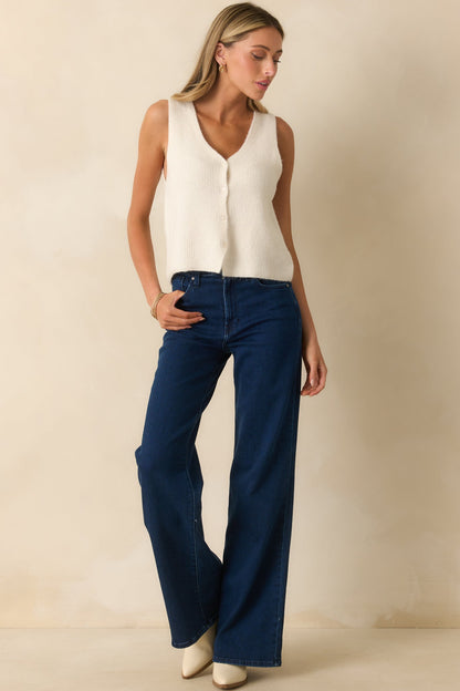 Wherever We Go Dark Wash Cotton Denim Wide Leg Jeans