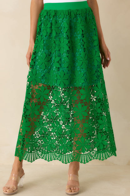 All the Attention Green Floral Lace Maxi Skirt