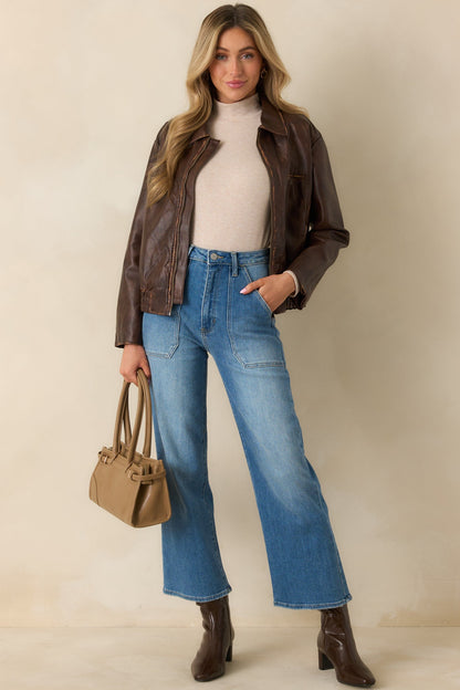 Rugged Reputation Brown Faux Distressed Leather Zip-Up Jacket
