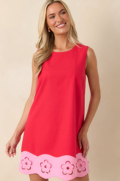 Fresh Cut Flowers Red Floral Detail Sleeveless Mini Dress