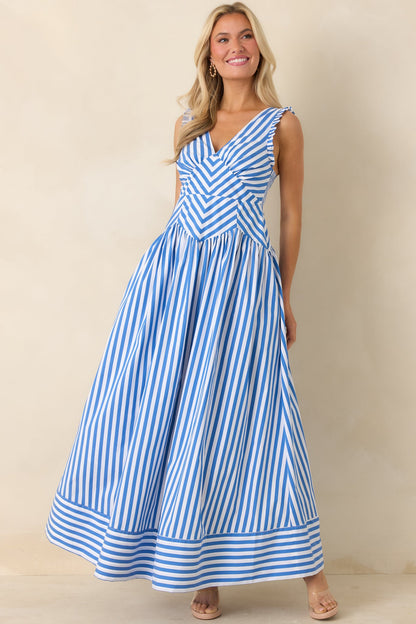 It’s a Good Thing Blue Stripe Cotton Blend Sleeveless Maxi Dress