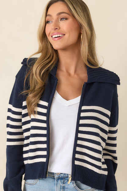 Z Supply Kovac Navy & Ivory Stripe Cotton Sweater Jacket