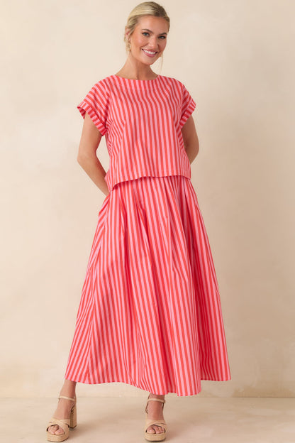 Making Moves Orange & Pink Stripe Cotton Maxi Skirt