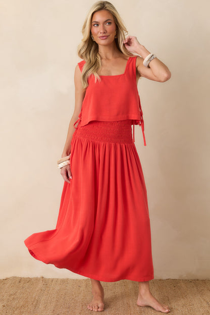 Paradisa Siesta Key Sangria Red Linen Blend Maxi Skirt