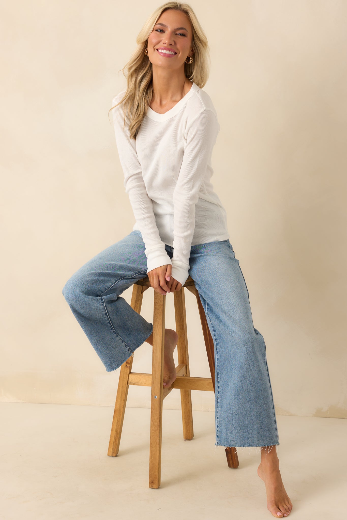 Simplicity Always Works Ivory Long Sleeve Crew Neck Top