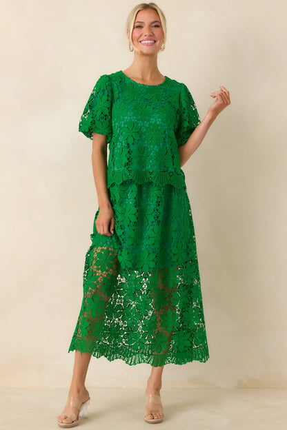 All the Attention Green Floral Lace Maxi Skirt