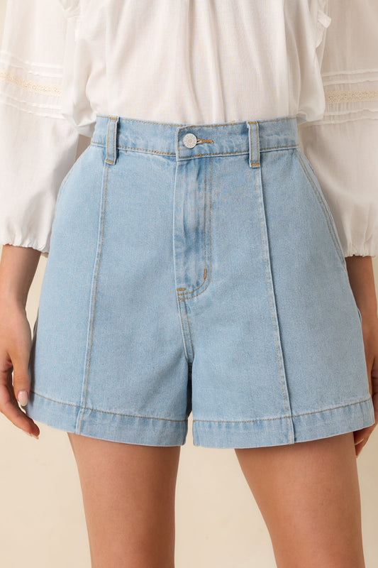 Luxe at Your Leisure Light Wash Cotton Denim High Waisted Shorts
