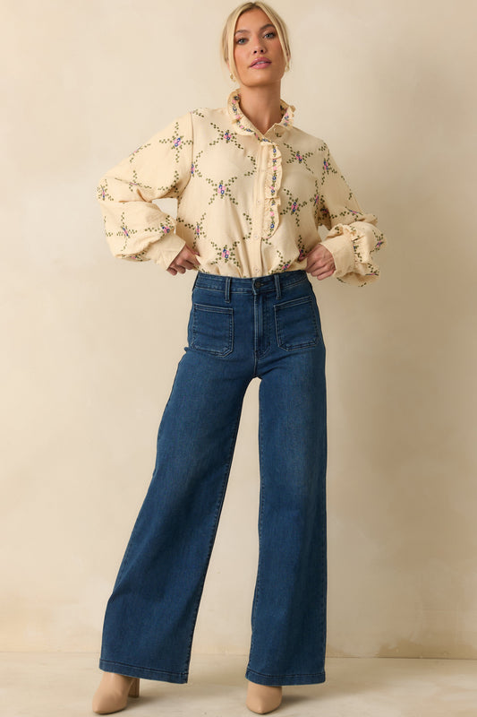 Petal Perspective Ivory Multi Floral Embroidered Blouse