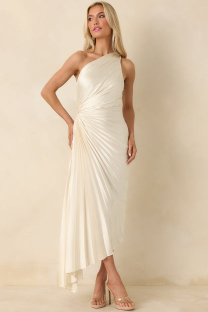 Poetic Charm Light Ivory Asymmetric One Shoulder Maxi Dress