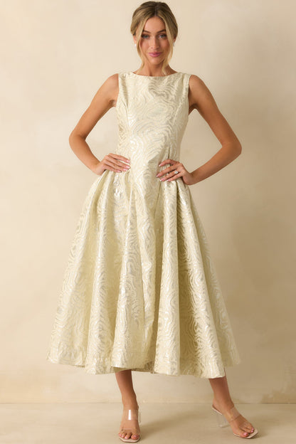 Written in Light Ivory Metallic Jacquard Sleeveless Maxi Dress