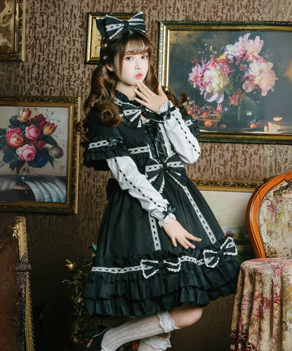 ケープつきはしごレースのリボンドレス(袖取り外し可能♪)