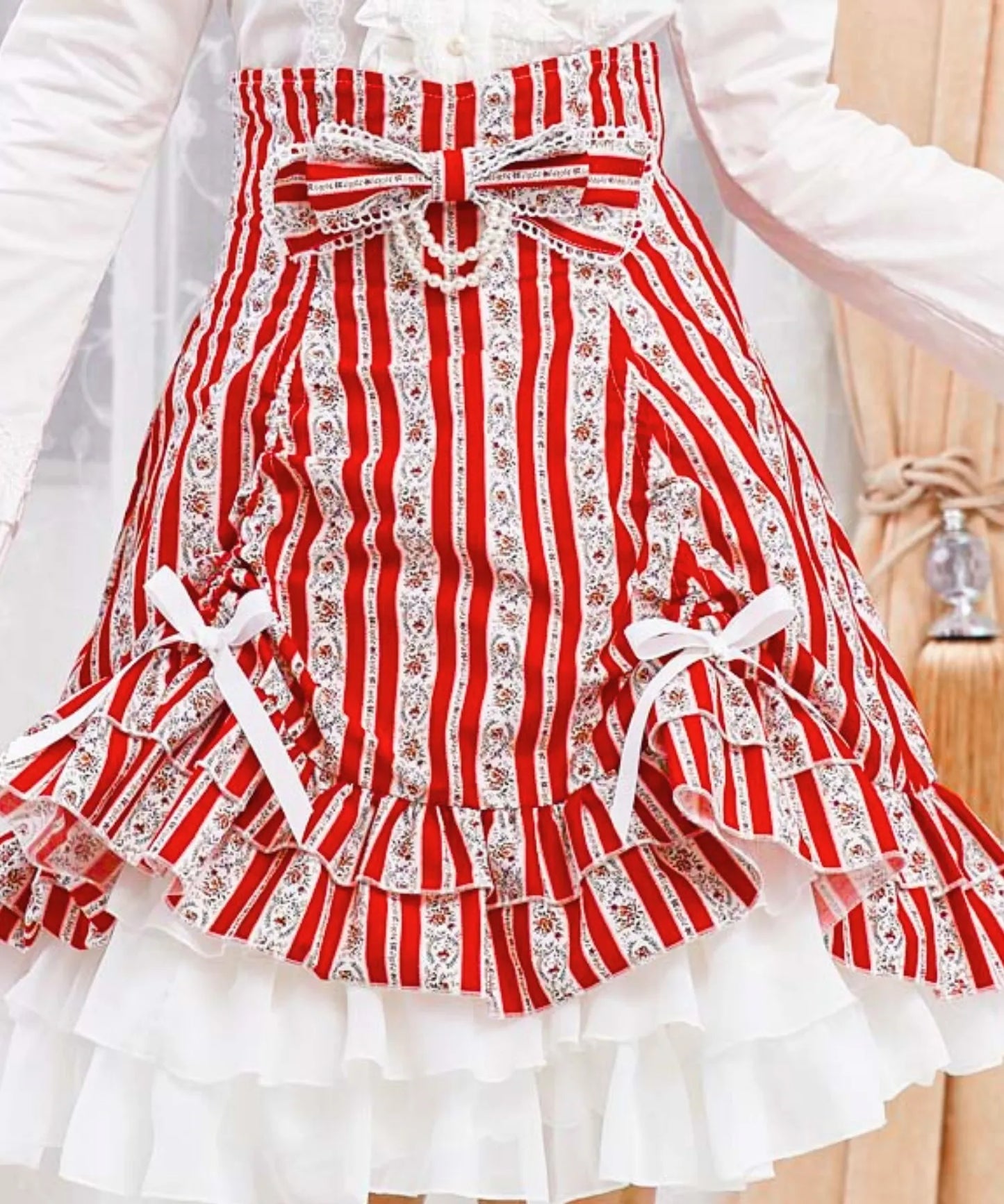 クラシカルフラワーストライプスカート
