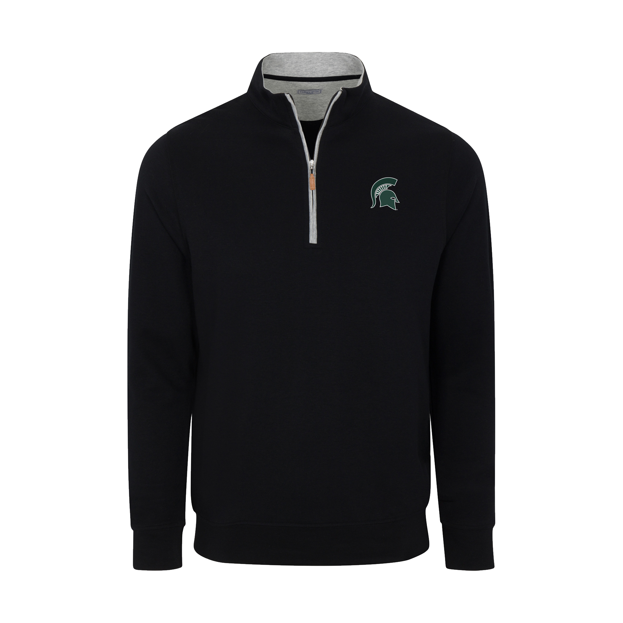 Michigan State Heather Cloud Cotton Quarter Zip Pullover Black with Light Grey Trim