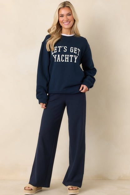 Z Supply Navy Blue Cotton Yachty Boyfriend Sweatshirt