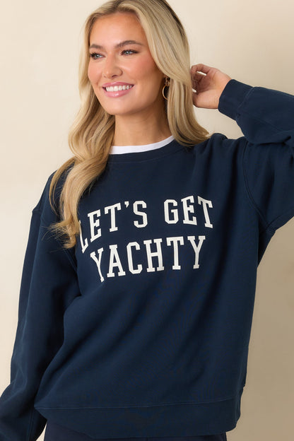 Z Supply Navy Blue Cotton Yachty Boyfriend Sweatshirt