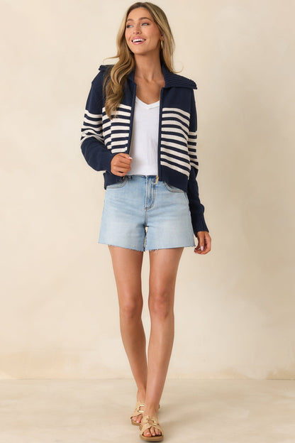 Z Supply Kovac Navy & Ivory Stripe Cotton Sweater Jacket