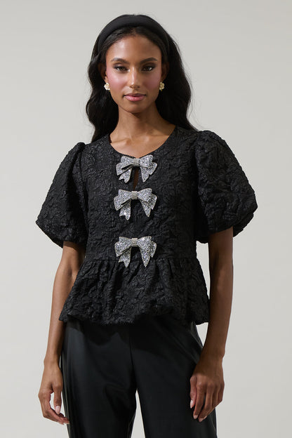 Arielle Jacquard Glow Bow Top