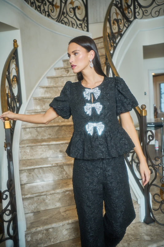 Arielle Jacquard Glow Bow Top