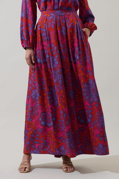 Darret Floral Lucie Pleated Maxi Skirt