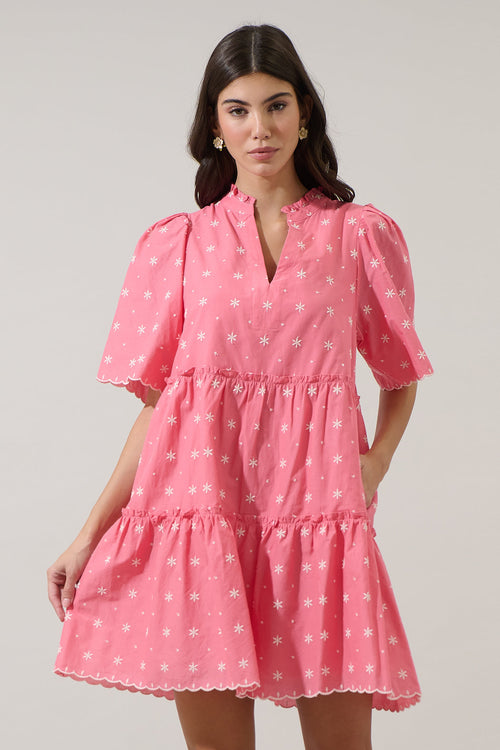 Asbury Embroidered Dixie Split Neck Shift Dress