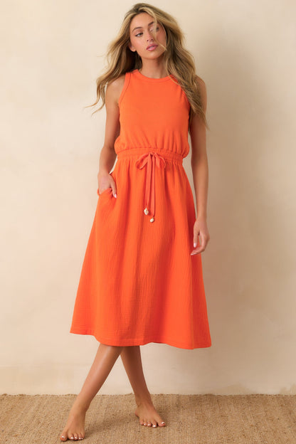 Paradisa Bonita Orange Cotton Sleeveless Midi Dress