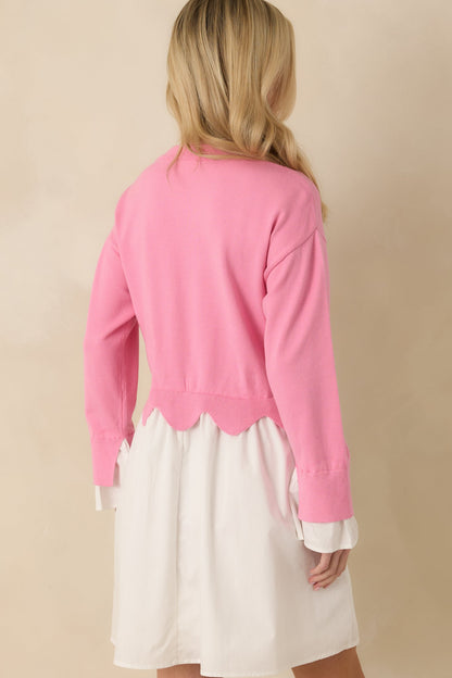 Made to Charm Pink Scalloped Sweater Mini Dress