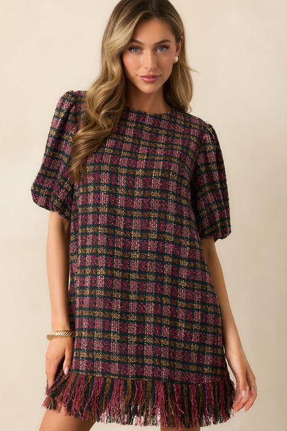 Prosperina Cecelia Pink Multi Plaid Tweed Mini Dress