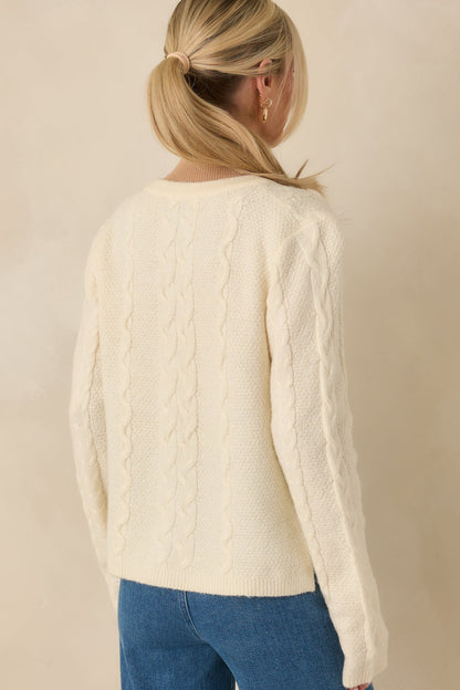 Just Like This Ivory Cable Knit Open Front Cardigan