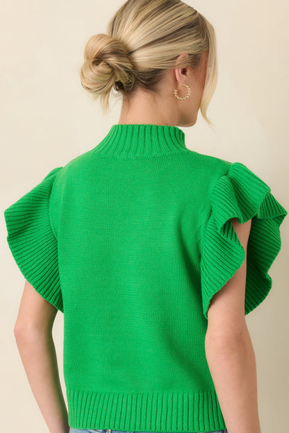 Watch Her Work Kelly Green Knit Flutter Sleeve Top