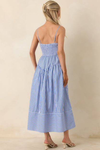 From All Angles Blue & White Stripe Cotton Midi Dress