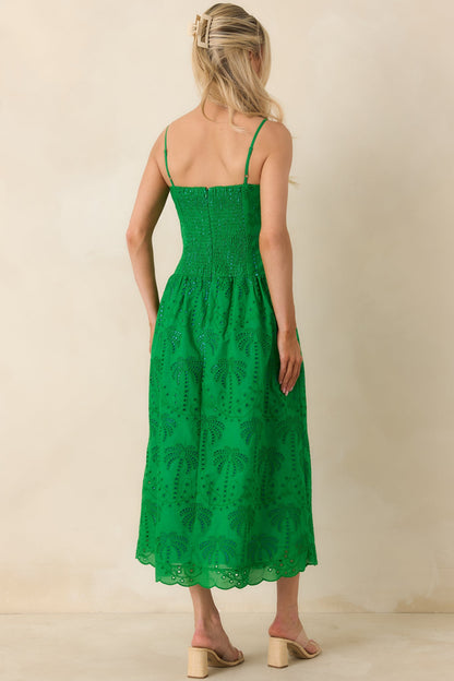 This Is It Green Cotton Eyelet Sleeveless Midi Dress