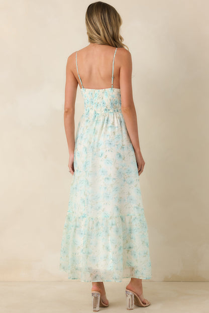 Love Me Softly Aqua Blue Floral Bustier Maxi Dress