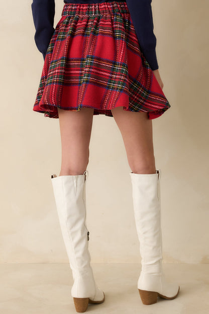 Make It Fun Red Multi Plaid Flared Mini Skirt
