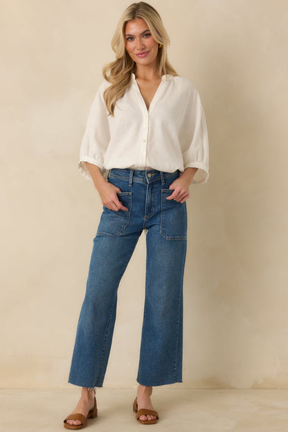Under Open Skies White Cotton Long Flowy Blouse